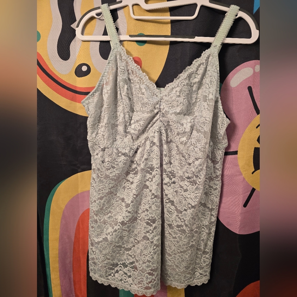 Torrid Size 2 Lace Camisole Top Short Nightie Light Mint Green Lace Lingerie